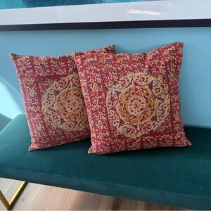 Pottery Barn Set of Boho Red Accent Decorative Pillows